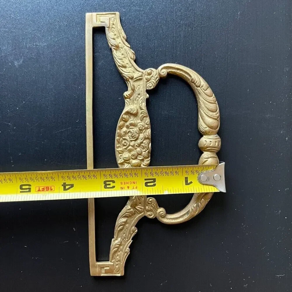 Ornate Brass Metal Tapestry Wall Hanger Set Ends, Floral Bell Pull Fittings
